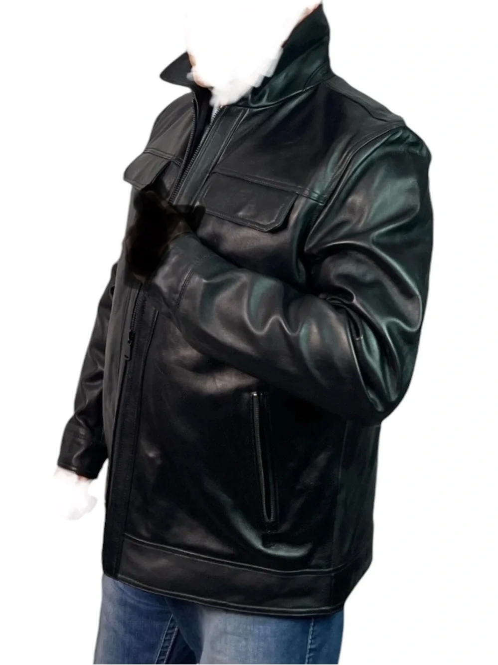 Perry Ellis Portfolio black leather jacket featuring a quilted interior lining - Picture 8 of 17